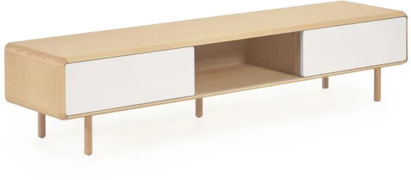 LAFORMA Anielle TV-bänk, med 2 skjutdörrar - grå/natur askfanér/askträ (180x41)